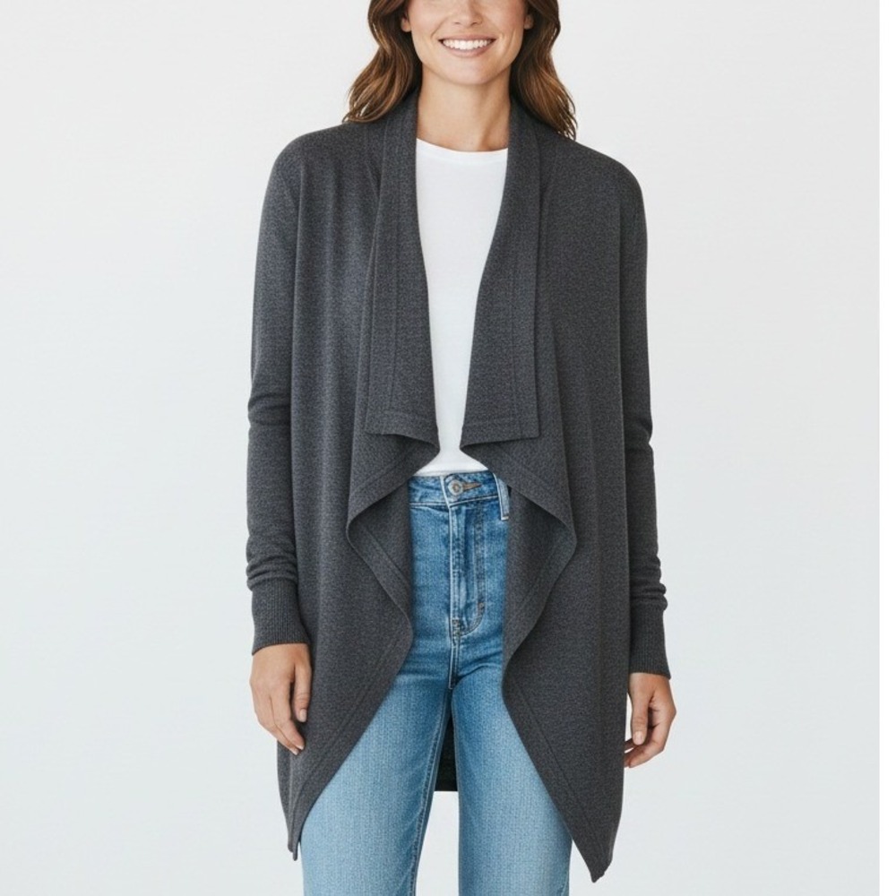 LOFT Womens XL NWT Heather Charcoal Wool Blend Waterfall Open Front Cardigan